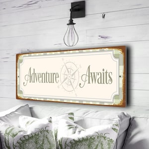Adventure Awaits Sign | Rustic Travel Wall Decor | Durable Explorer Gift | Nursery & Office Art