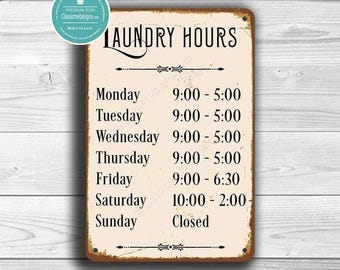 Laundry Opening Hours Sign: Vintage Style (Customizable Text)