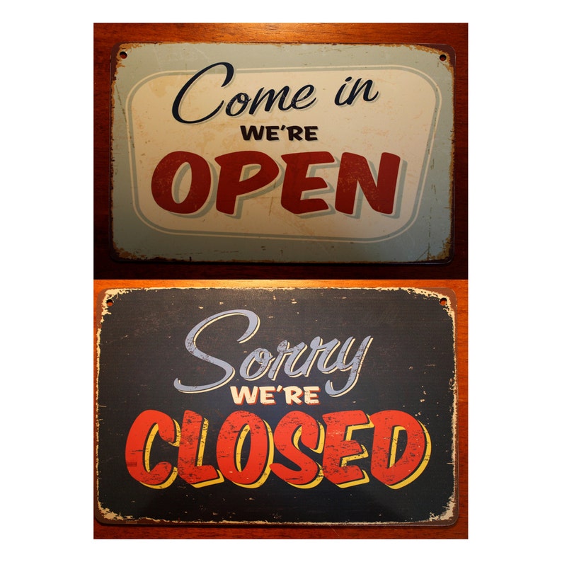 OPEN CLOSED SIGN, Vintage Style Open Closed Sign, Open Closed Signs for business, Double Sided Signs, Open Signs, Come in We're Open Sign image 2