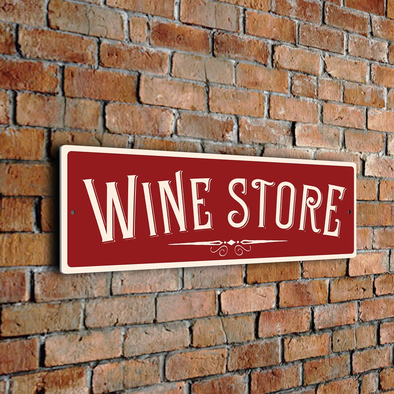 WINE STORE Sign, Classic Style Wine Store Sign with UV Protected Fade resistant Print. Wine Store Gift Ideas, Wine, Plaque for Wine Store, Red