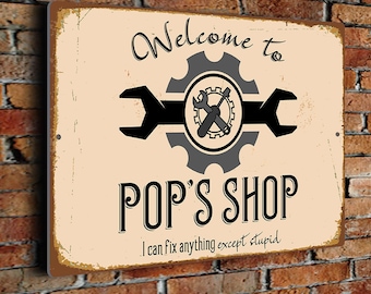 Pop's Shop Sign: Vintage Garage Decor with Rustic Style