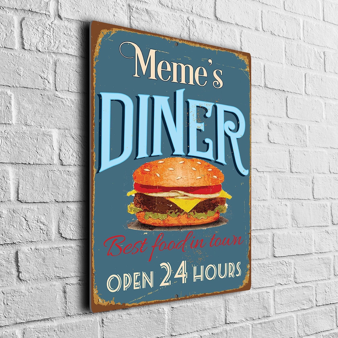 Rustic Meme Meme’s Diner Sign: Rustic Vintage Kitchen Wall Décor for Home or Café ...
