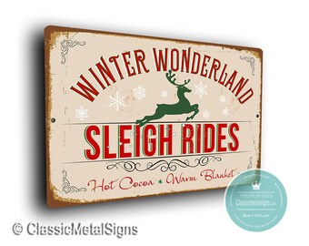 Sleigh Rides Sign: Vintage Style Christmas Decor