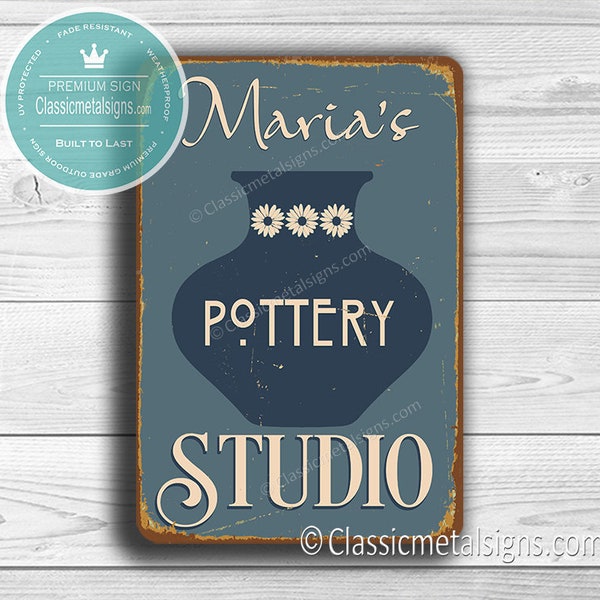 CUSTOM POTTERY STUDIO Sign, Personalized Pottery Sign, Studio Sign, Vintage style Pottery Sign, Pottery Studio Decor, Custom Pottery Studio