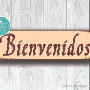BIENVENIDOS SPANISH WELCOME Sign, Bienvenidos Signs, Bienvenidos Spanish Old World Welcome Sign, Spanish Sign Decor, Spanish Decor, Welcome image 1