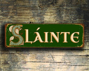 Irish Slainte Sign, Bar Wall Decor, Rustic Style | St Patricks Day