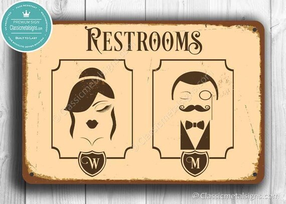 Vintage Style Restroom Sign: Male & Female Caricatures - Etsy