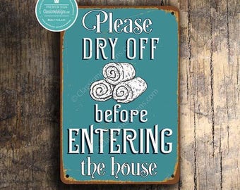 Vintage Style Pool Rules Sign: Please Dry Off Before Entering