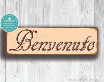 Rustic Benvenuto Sign - Italian Welcome Wall Decor for Home or Restaurant