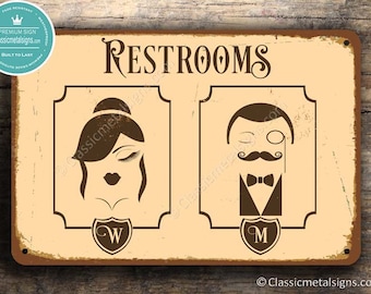 RESTROOM SIGN, Restroom Signs, Toilet Sign Male Female Restrooms Sign, Vintage Style Toilet Signs, Restroom Door Signs, Restroom Decor, Sign