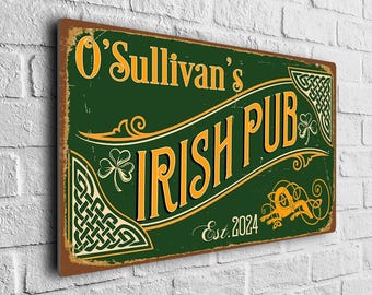 Personalized Irish Pub Sign: Vintage Wall Décor for Home Bars or Pubs