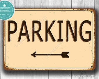 PARKING SIGN, Parking Signs, Vintage style Parking Sign with directional arrow, Outdoor Parking Sign, Car Parking Sign, Arrow Parking Sign