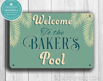 Custom Family Pool Sign, Classic Style, Blue (Indoor/Outdoor)