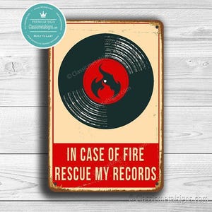 Rescue My Records Sign: Vintage Style Fire Sign, Musician Gift image 1