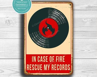 Rescue My Records Sign: Vintage Style Fire Sign, Musician Gift