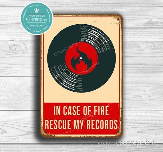 Rescue My Records Sign: Vintage Style Fire Sign, Musician Gift
