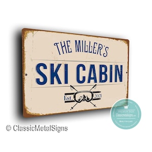 Personalized Ski Cabin Sign: Custom Name, Vintage Lodge Style