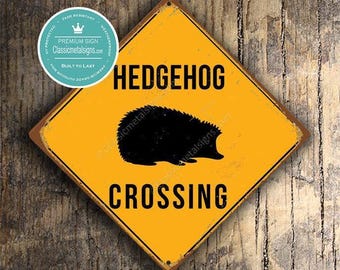 Hedgehog Crossing Sign: Rustic Yellow Vintage Decor (Ready to Hang)