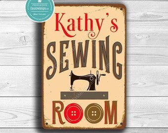 Sewing Room Sign: Vintage Design - Personalized Custom Text