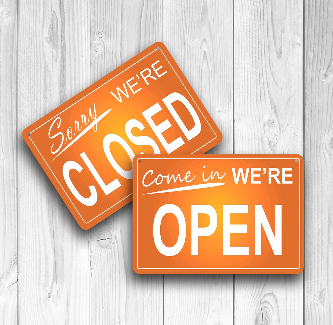 Orange Open Closed Sign | Modern Aluminum Storefront Plaque, Shop