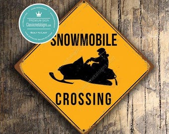 Snowmobile Crossing Sign, Rustic Vintage Style (Indoor/Outdoor)