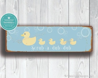 Vintage Style Bath Sign: Scrub-a-dub-dub, Rubber Duck Decor