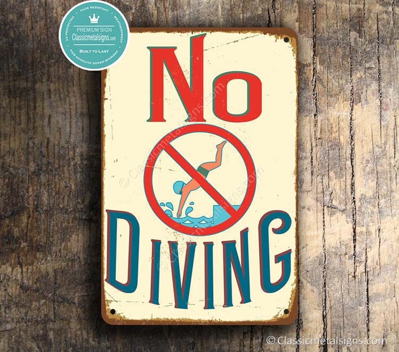NO DIVING SIGN, Pool Signs, No Diving Sign, Vintage style No Diving Signs, Swimming pool sign, Outdoor Pool Signs, Pool Decor, No Diving image 1