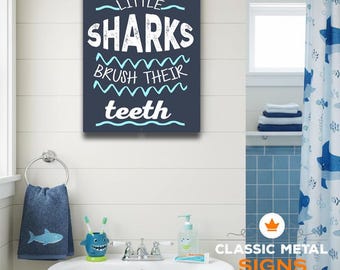 Little Sharks Bathroom Sign: Fun Kids Bathroom Wall Décor for Brushing Teeth