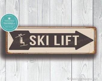 Rustic Ski Lift Sign - Vintage Style Lodge Wall Decor