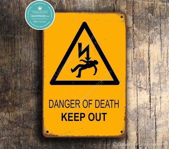 Danger of death Sign, cartello in plastica rigida da 1 mm – Warning Construction Security A3 - 420 x 297 mm