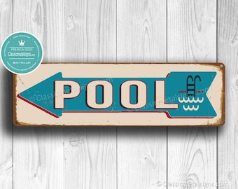 POOL SIGN, Pool Direction Signs, Vintage Style Pool Sign, Pool Signs, Swimming Pool Signs, Pool Decor, Pool Party Decor, Pool Party Signs