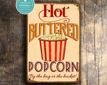 POPCORN BAR SIGN, Popcorn bar Signs, Vintage style Popcorn Sign, Hot Popcorn Sign, Buttered Popcorn, Pop Corn Bar, Popcorn Bar Signs