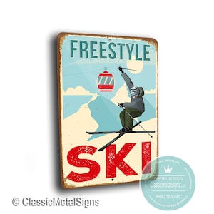 Freestyle Ski Sign: Vintage Style Aluminum Composite Ski Decor