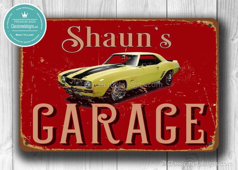 PERSONALIZED GARAGE SIGN, Customizable Garage Signs, Camaro Garage Sign, Chevy Camaro Garage, Camaro Gifts, Chevy Camaro Signs image 1