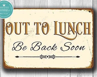 Vintage Out to Lunch Sign, Retro Style (Double-Sided, Weatherproof)