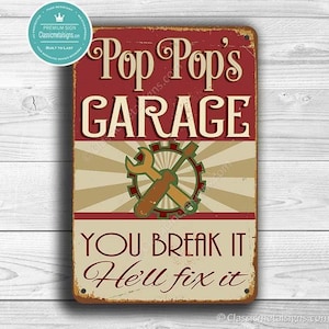 Pop Pop's Garage Sign: Vintage Rustic Decor (Indoor/Outdoor)