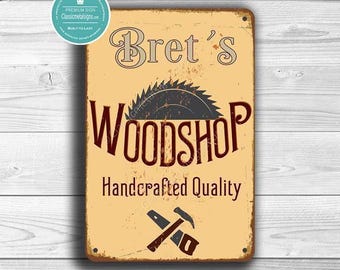 Personalized Woodshop Sign, Custom Workshop Gift for Woodworkers Dads or Grandpas