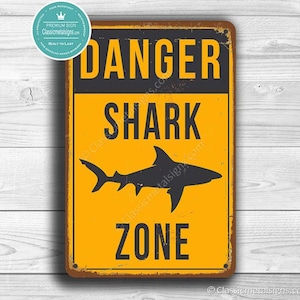 SHARK ZONE SIGN, Shark Zone Signs, Bar Signs, Vintage style Shark Zone Sign, Shark Signs, Shark Decor, Man Cave Decor, Danger Shark Zone