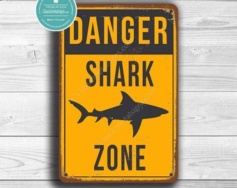 SHARK ZONE SIGN, Shark Zone Signs, Bar Signs, Vintage style Shark Zone Sign, Shark Signs, Shark Decor, Man Cave Decor, Danger Shark Zone