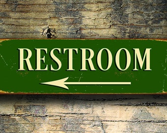 Restroom Sign with Arrow, Restroom Signs, Vintage style Restroom Sign, Directional Restoom Sign, Restroom Door Sign, Restroom Wall Sign