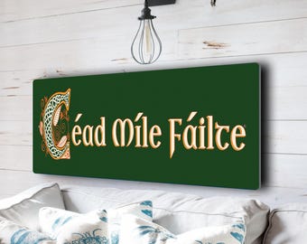 Céad míle fáilte Sign: Irish Welcome, Celtic Bar Decor, Ireland