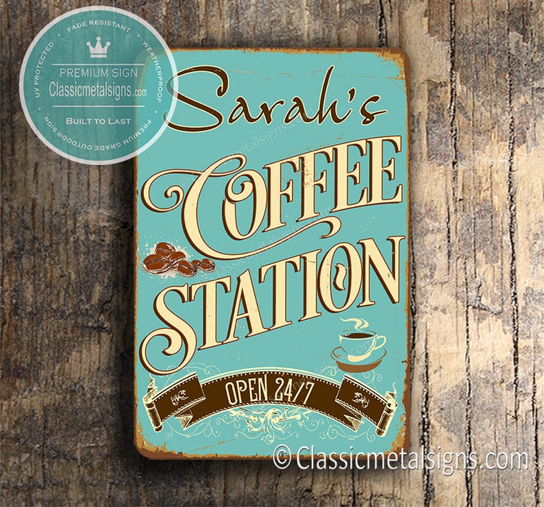 CUSTOM COFFEE STATION Sign, Personalized Coffee Station Sign, Vintage style Coffee Station Sign, Customizable Signs, Coffee Station Decor image 3
