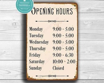 Custom Open Hours Sign - Retro Design, Ready to Hang