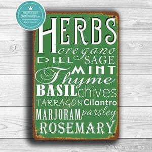 Green Kitchen Herbs Sign, Vintage Rustic Style