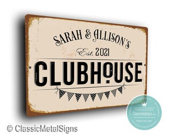 Personalized Clubhouse Sign for Playrooms or Treehouses, Vintage Inspired Outdoor Décor