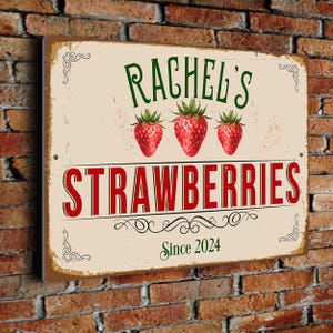 Personalized Strawberries Sign: Custom Decor for Kitchen, Farmhouse, or Market Display