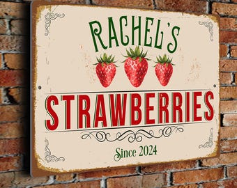 Personalized Strawberries Sign: Custom Decor for Kitchen, Farmhouse, or Market Display