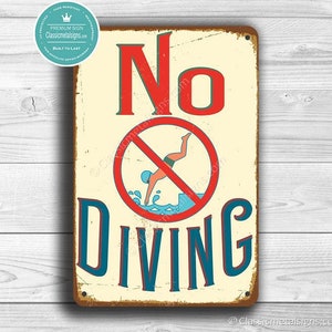 NO DIVING SIGN, Pool Signs, No Diving Sign, Vintage style No Diving Signs, Swimming pool sign, Outdoor Pool Signs, Pool Decor, No Diving image 2