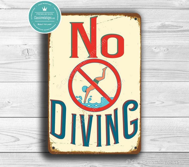 NO DIVING SIGN, Pool Signs, No Diving Sign, Vintage style No Diving Signs, Swimming pool sign, Outdoor Pool Signs, Pool Decor, No Diving image 2