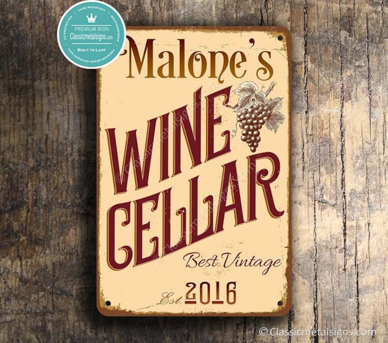 CUSTOM WINE CELLAR Sign, Personalized Wine Cellar Sign, Vintage Style Wine Cellar Sign, Wine Cellar, Wine Cellar Decor, Wine Cellar Sign image 1